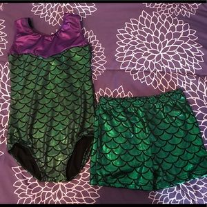 Girls mermaid gymnastics outfit with shorts